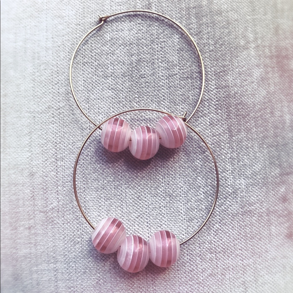 "Pink Retro Hoops" Handmade Earrings